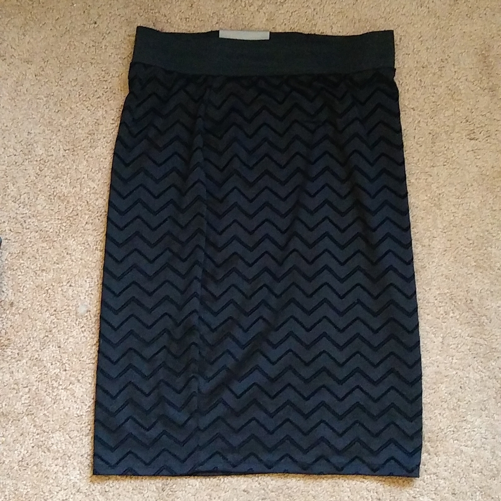 Black Stretch Pencil Skirt Chevron Size M